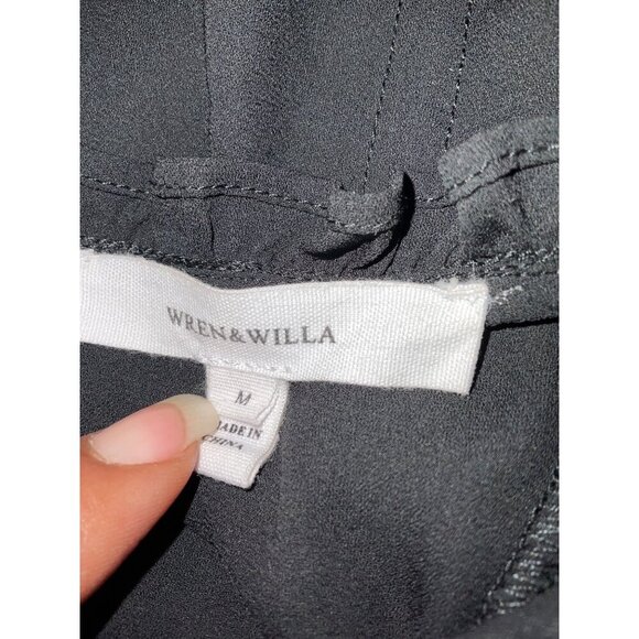 WREN & WILLA Long Sleeve Black Button Down Back Sheer Top size Medium - Picture 3 of 11